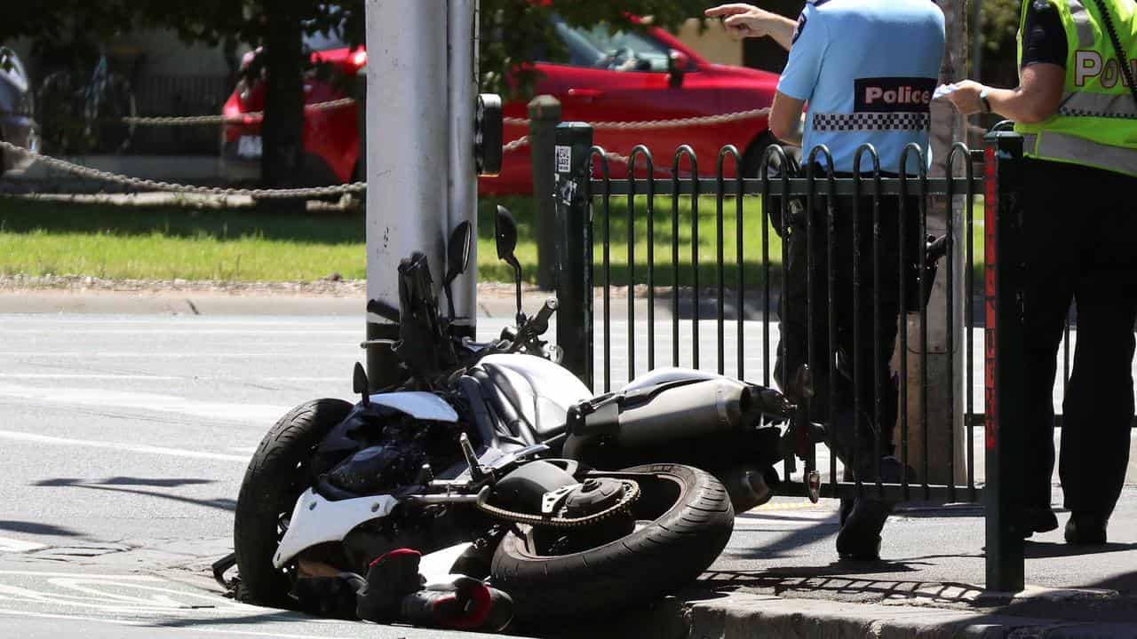 The scene of a motorcycle crash.