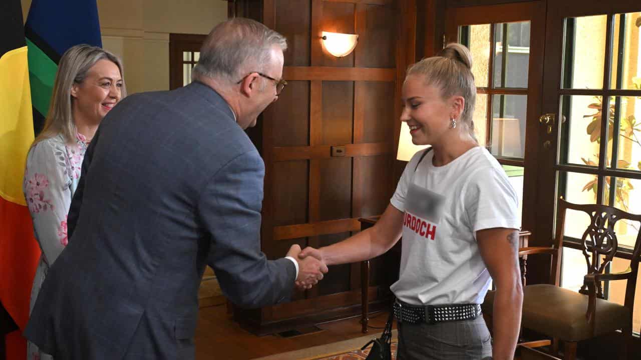 Grace Tame meets Anthony Albanese.