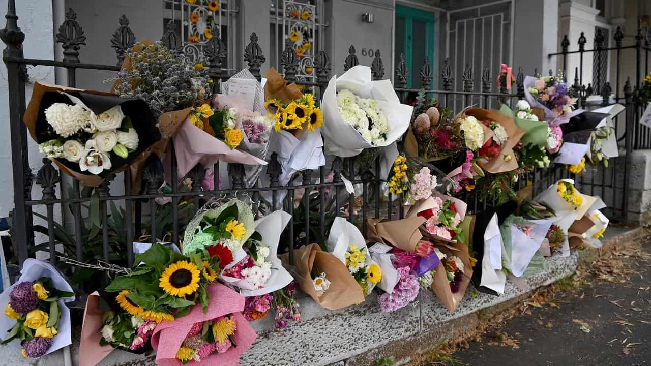 Floral tributes at the Paddington residence of Jesse Baird