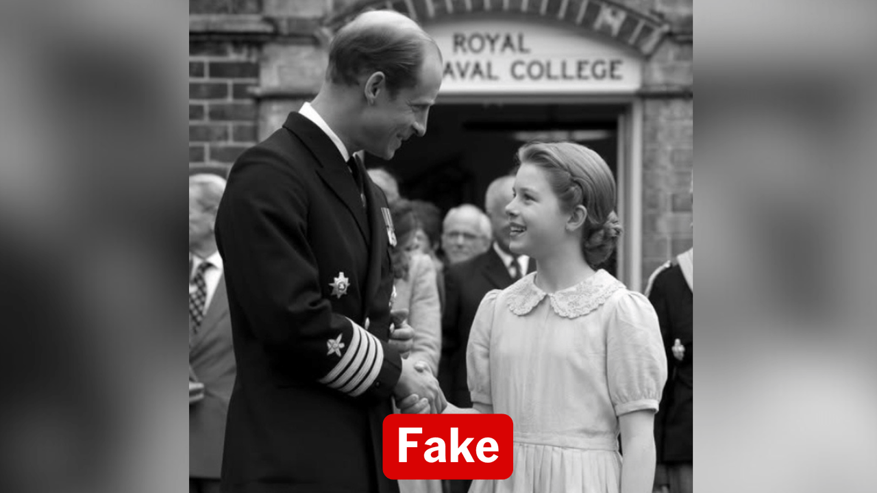 Fake AI photo of Prince Philip meeting Elizabeth at age 13