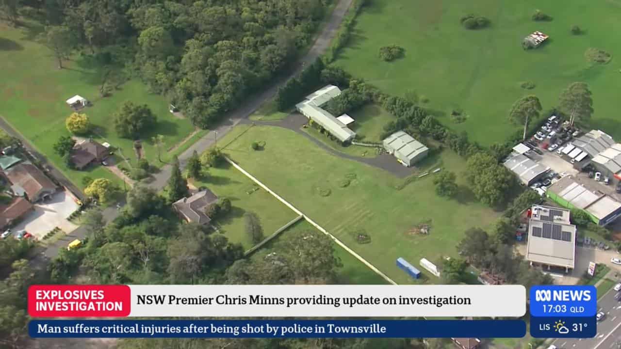 An aerial view of where an explosives-laden caravan was found.