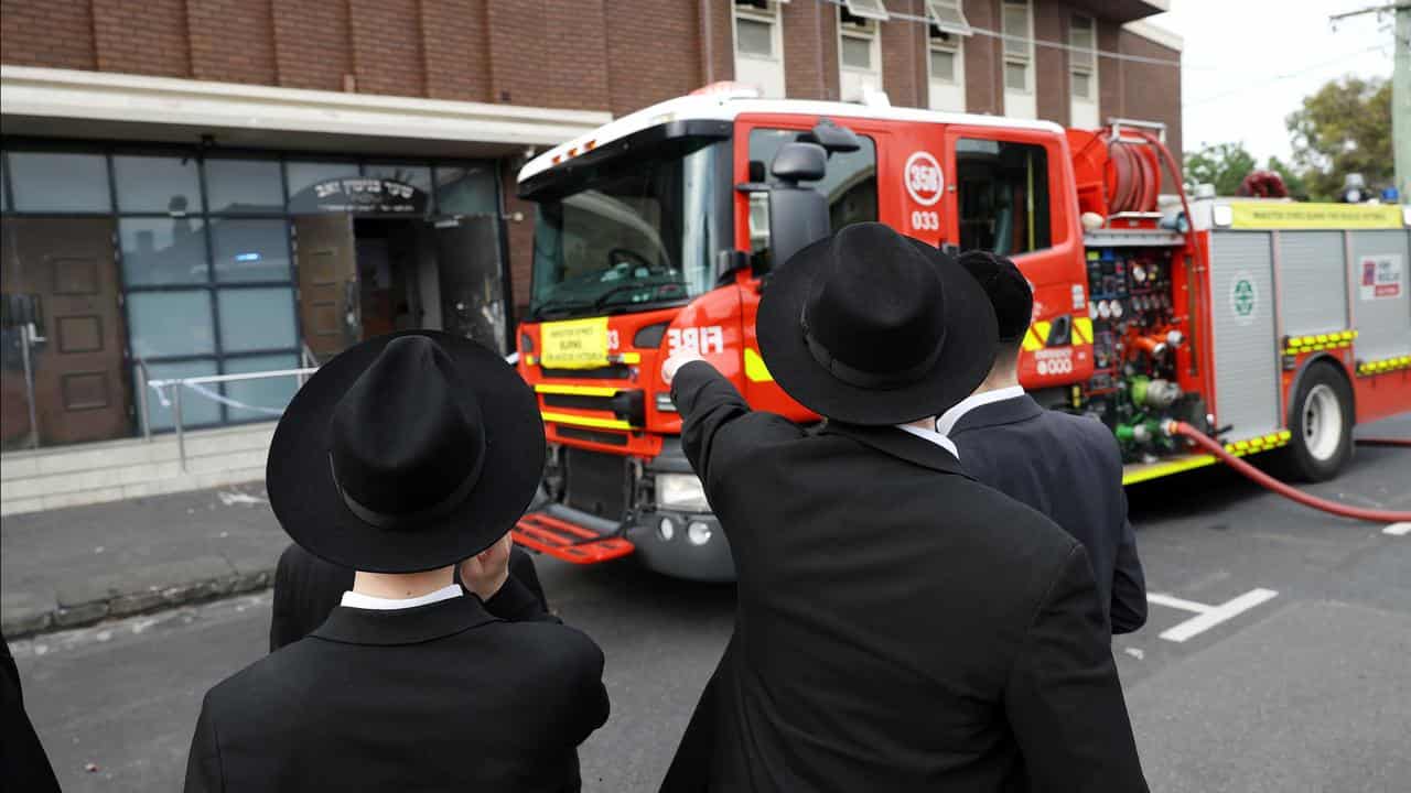 The scene of a fire at the Adass Israel Synagogue in Melbourne