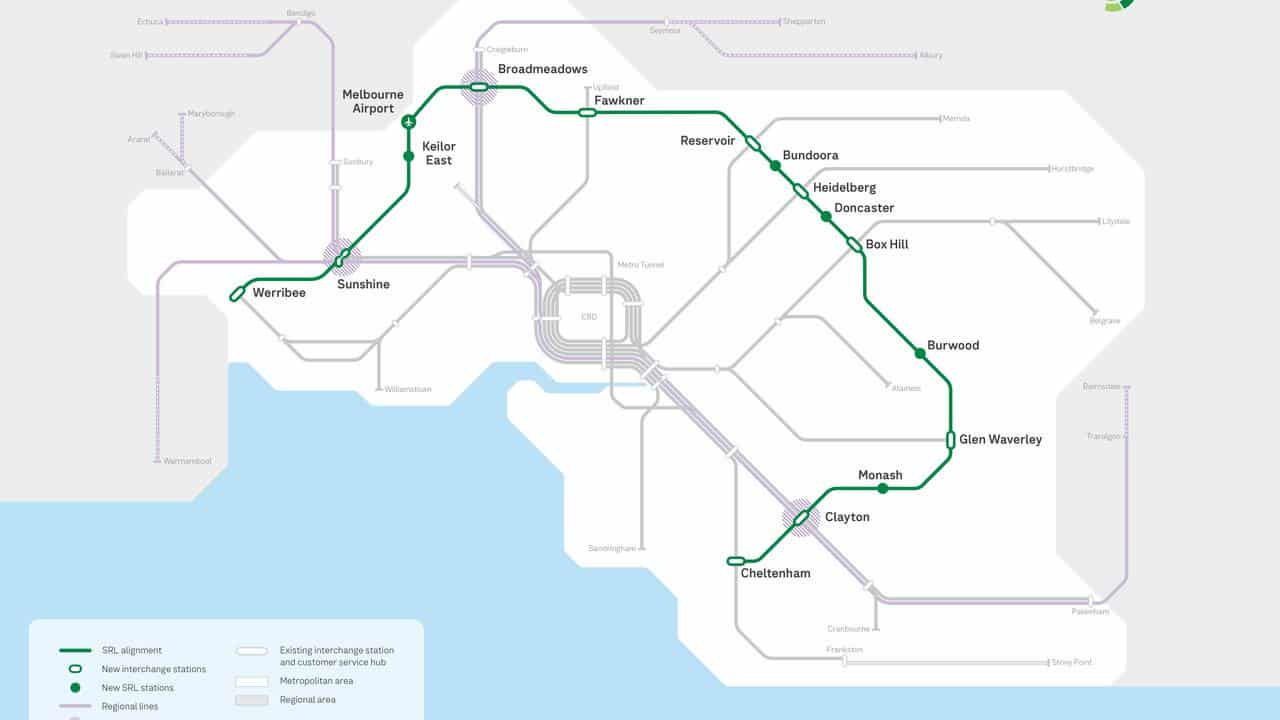 A map of Melbourne's Suburban Rail Loop project.