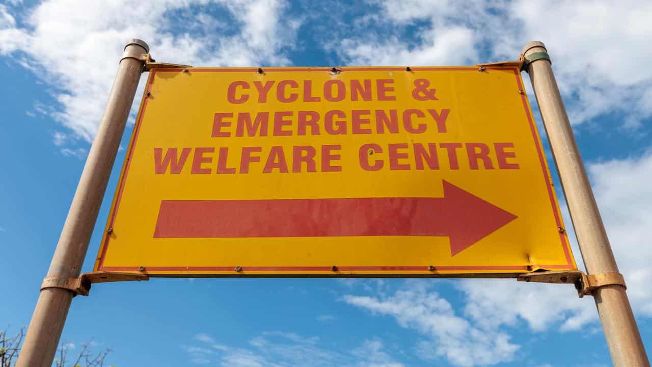 A sign for the Cyclone and Emergency Welfare Centre