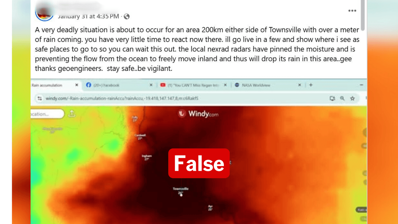 Screenshot of a Facebook post spreading misinformation weather radars.