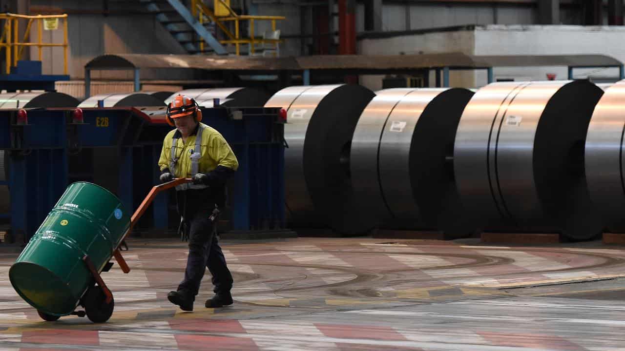 A worker at the BlueScope Steelworks at Port Kembla (file image)