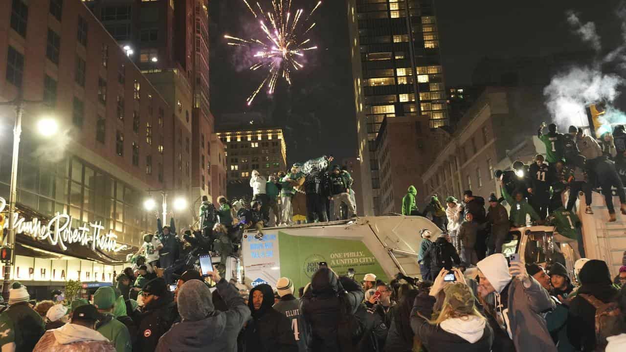 Celebrating Eagles fans in Philadelphia.