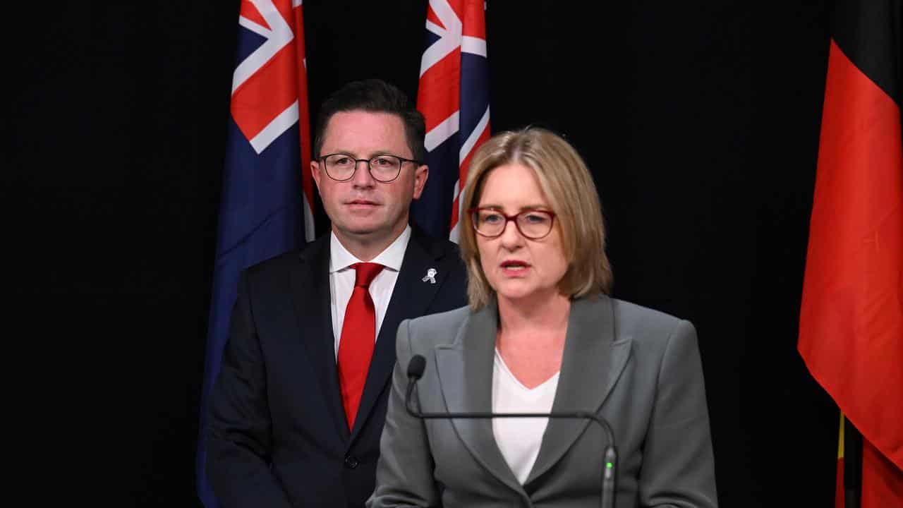 Premier Jacinta Allan (right), Police Minister Anthony Carbines