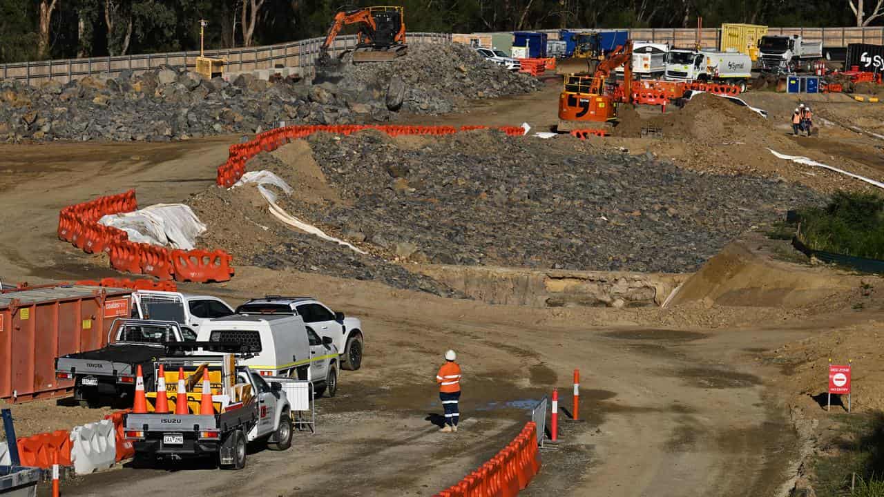 Construction site alongside the Eastern Freeway near Doncaster