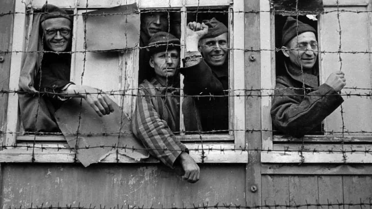 Prisoners at the Dachau concentration camp in 1945.