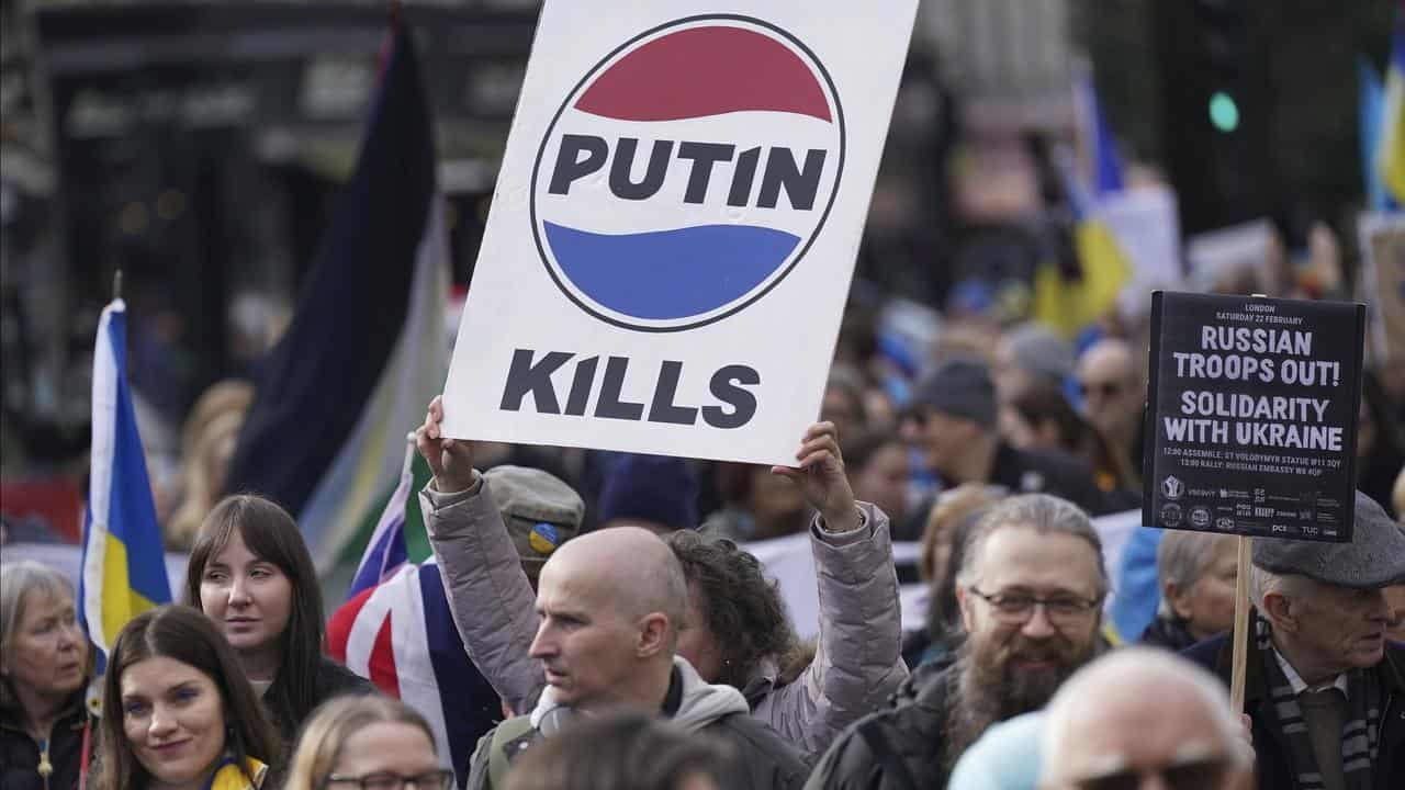 A protest outside the Russian Embassy in central London.