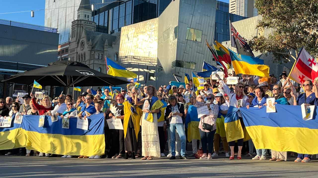 Ukrainians and Australian supporters in Federation Square