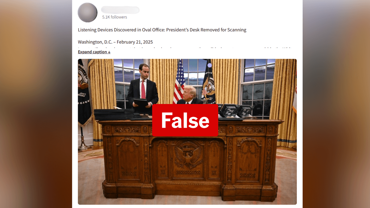 False Facebook post about Resolute desk being found to be bugged