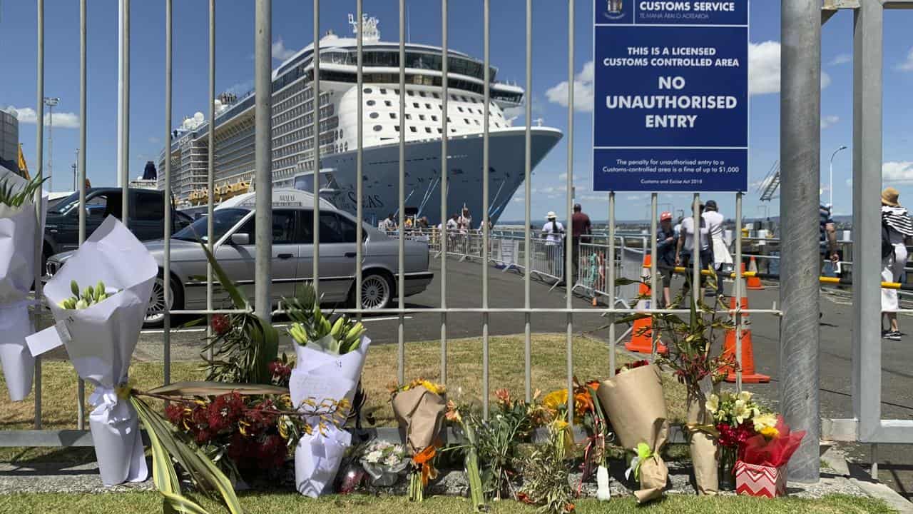 A memorial in front of cruise ship Ovation of the Seas (file image)