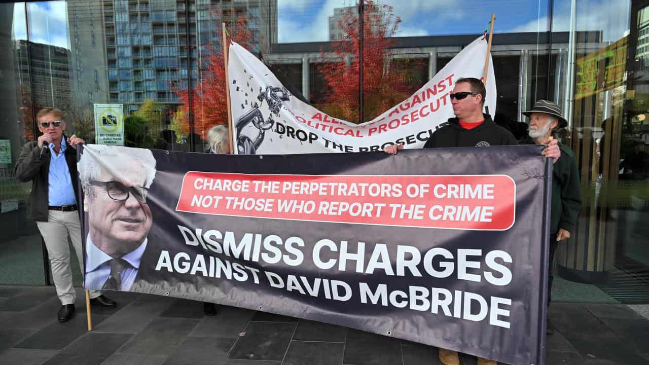 Supporters of whistleblower David McBride outside court in May.