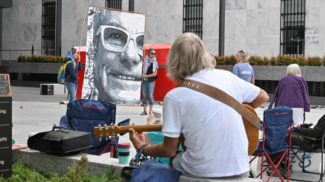 Supporters for David McBride outside the ACT Supreme Court