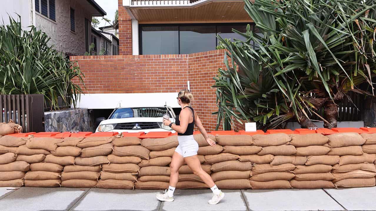 Sandbags are seen at Curumbin on the Gold Coast