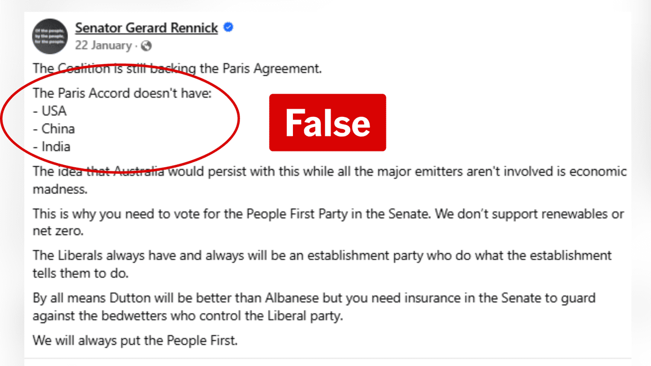 The Facebook post featuring the false claim.