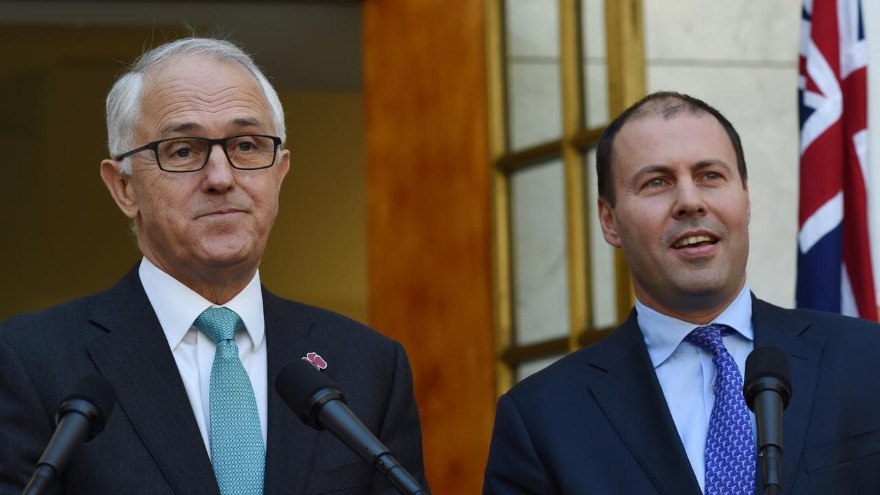 Malcolm Turnbull and Josh Frydenberg at a press conference in 2016.