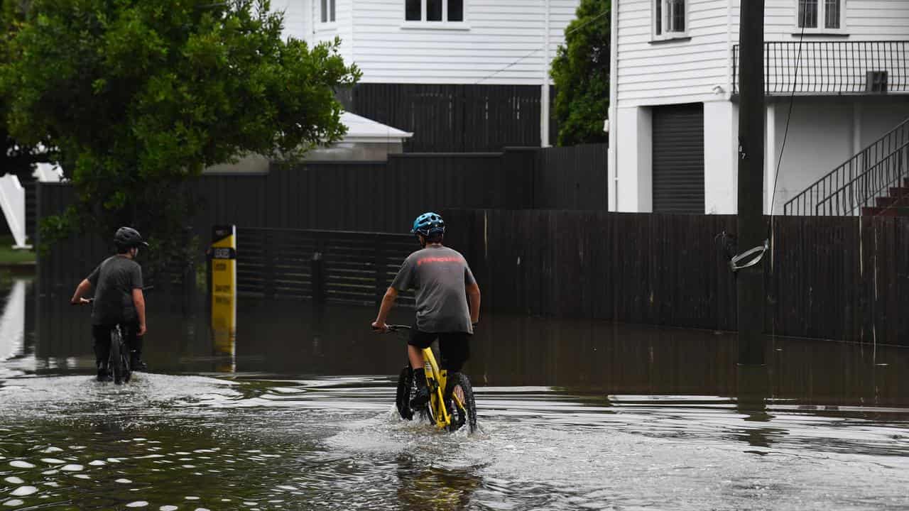 Flooding is seen in Newmarket, in Brisbane