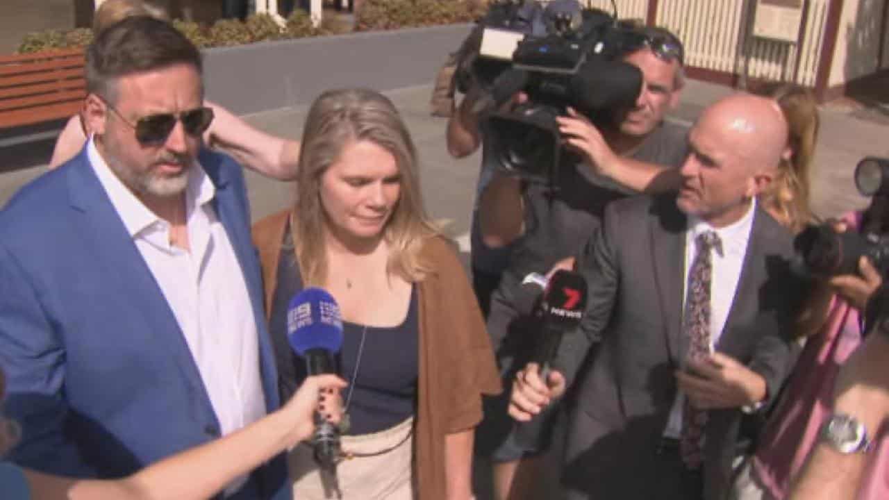 Deanne Mathews leaves Bacchus Marsh Magistrates Court.