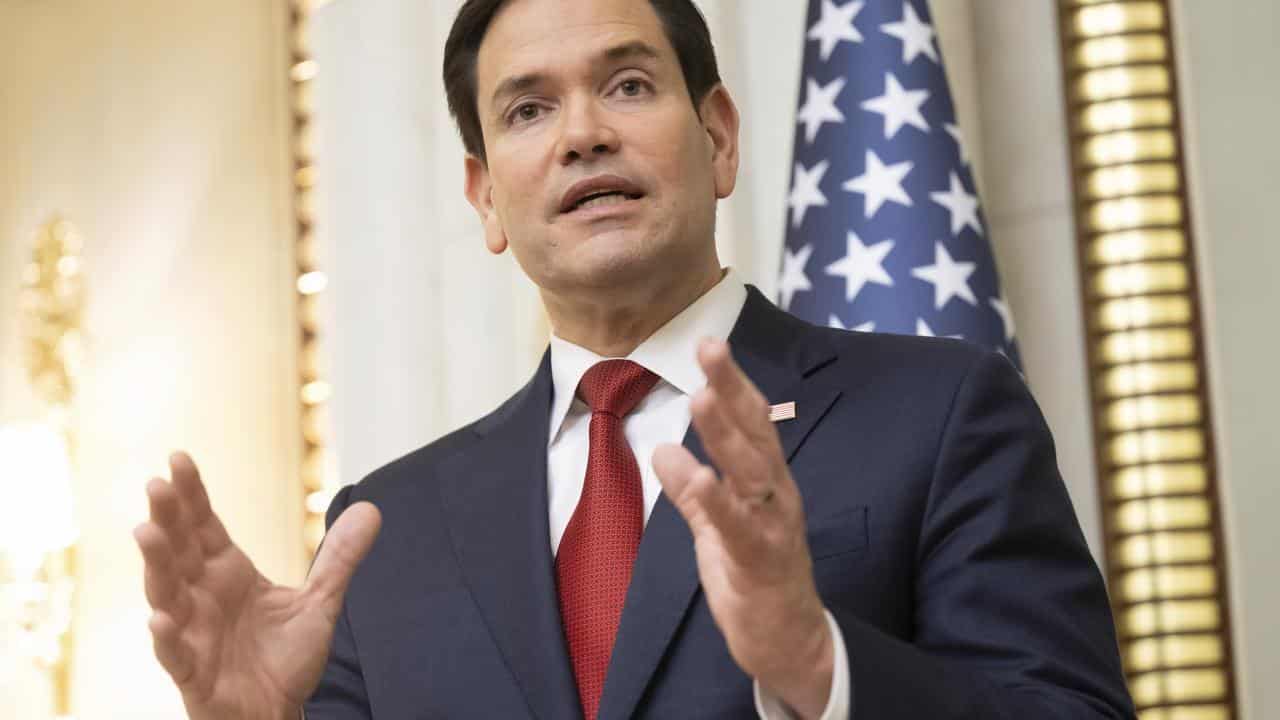 US Secretary of State Marco Rubio speaks to the media in Jeddah