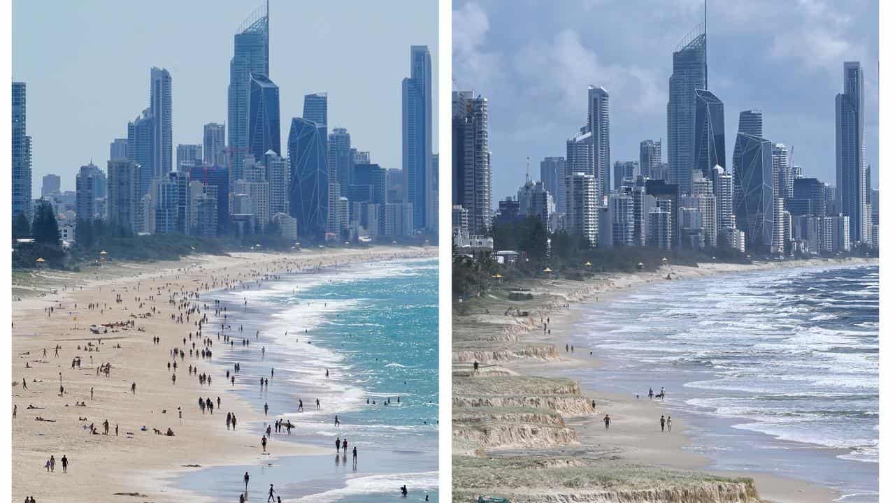 Before and after shots of Gold Coast beaches.