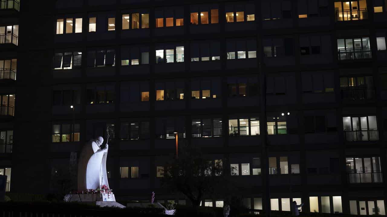 Night view of the Agostino Gemelli Polyclinic in Rome