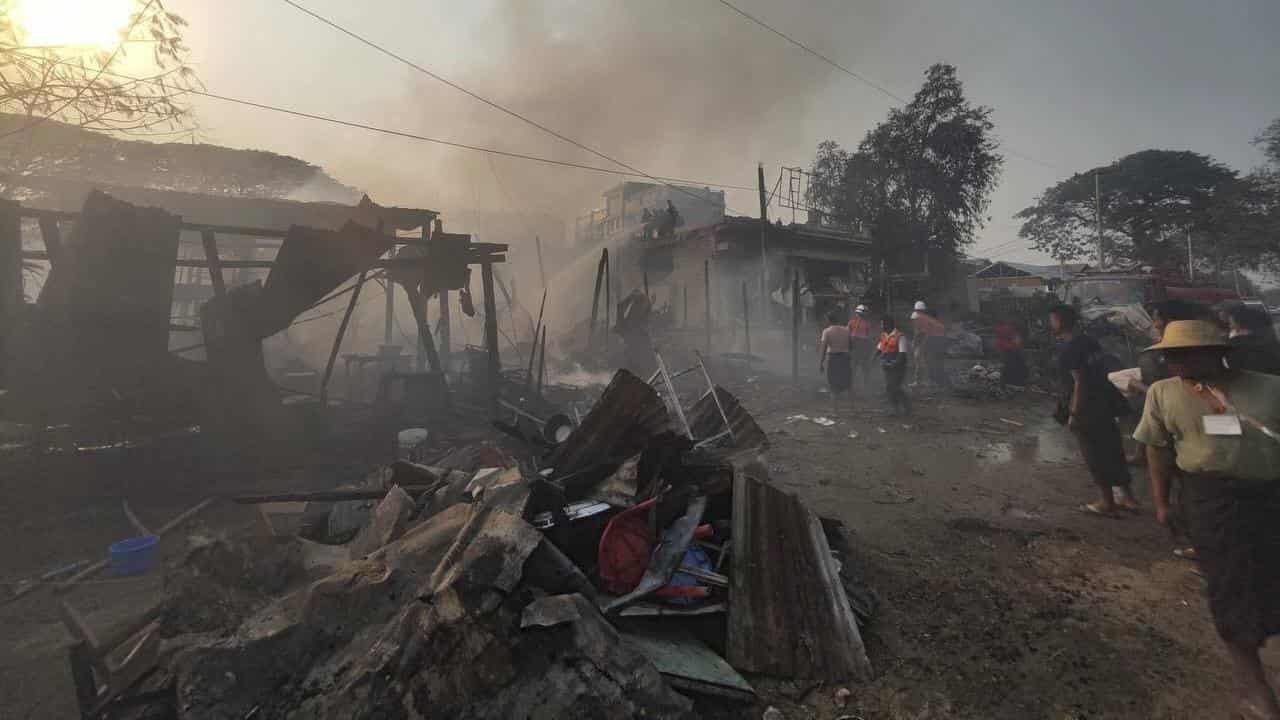 Debris from the air strike in Myanmar