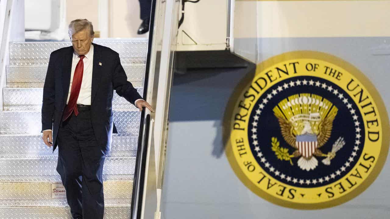 President Donald Trump arrives on Air Force One