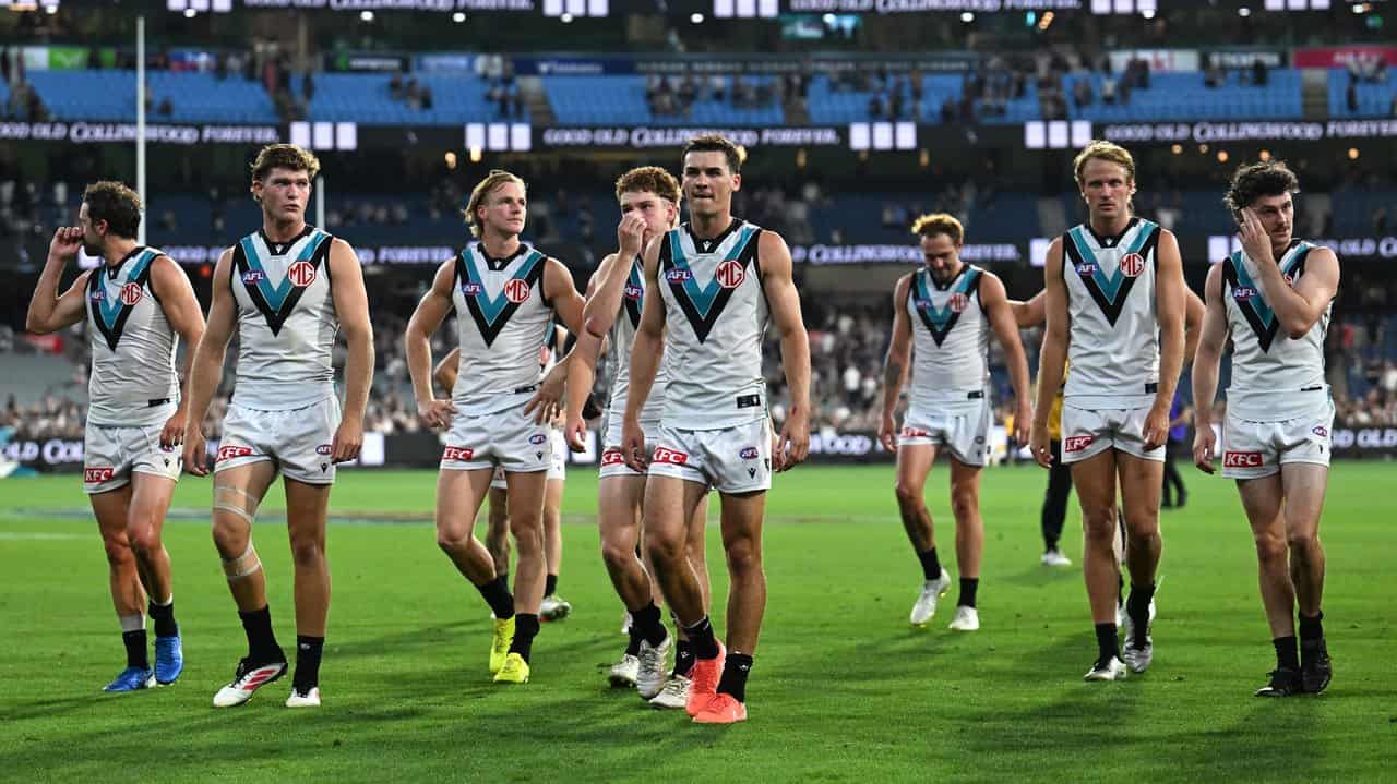 Disappointed Port Adelaide players.