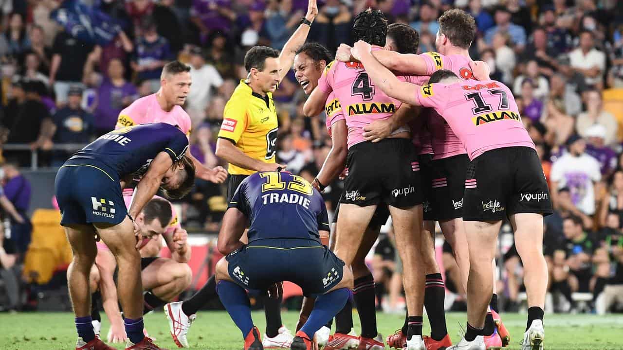 Celebrating Melbourne Storm players.