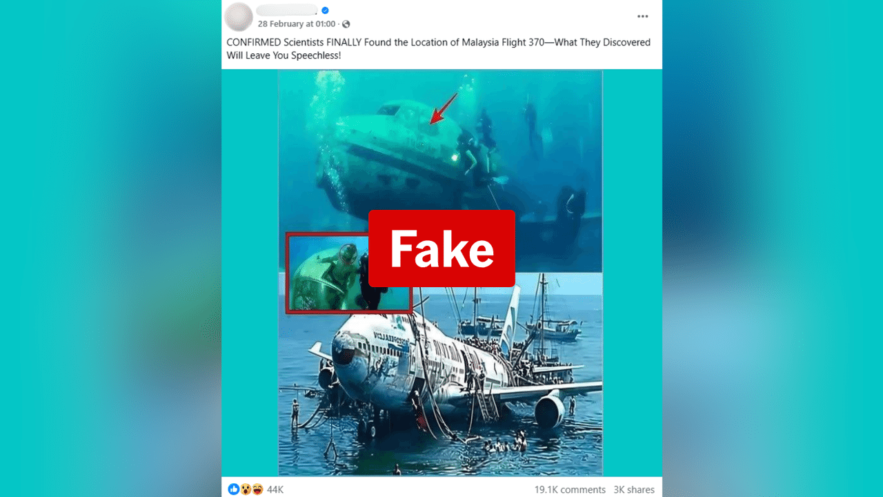 Hoax Facebook post claiming flight MH370 has been found