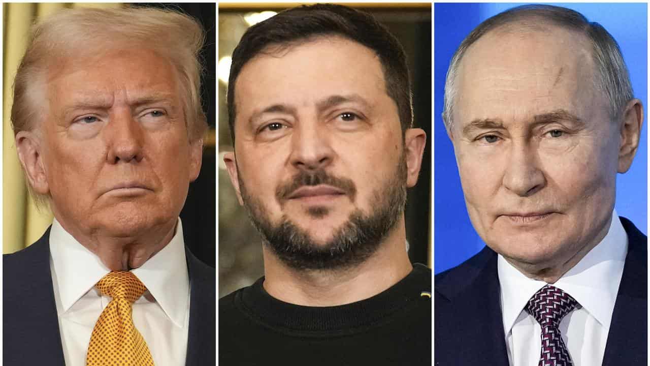 Donald Trump, Volodymyr Zelenskiy and Vladimir Putin (file image)