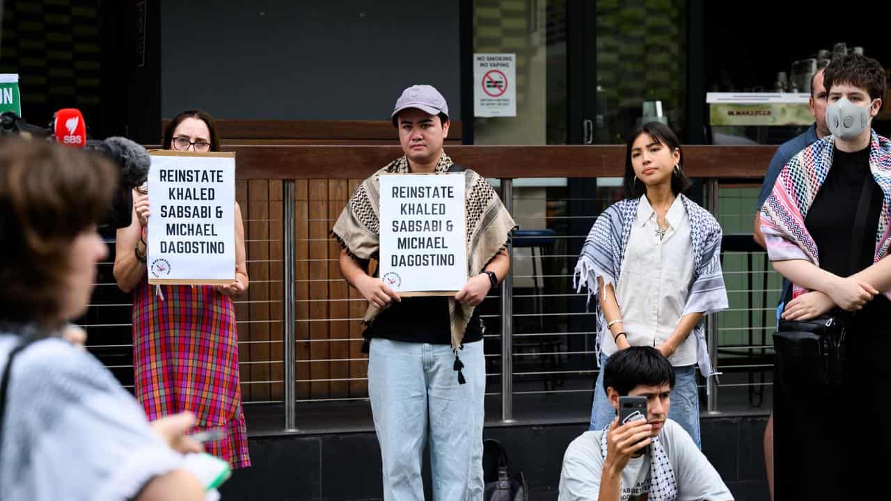 Protesters called for the reinstatement of Khaled Sabsabi