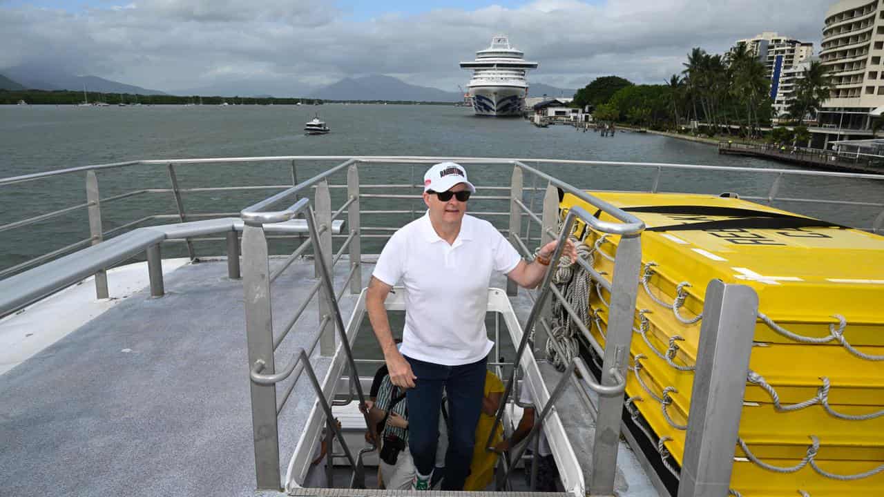 Anthony Albanese on a ferry
