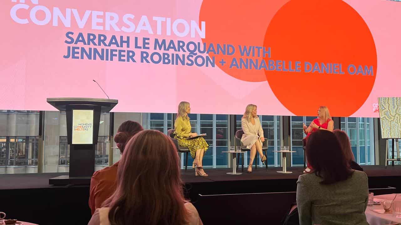 Jennifer Robinson and Annabelle Daniel speak at a conference