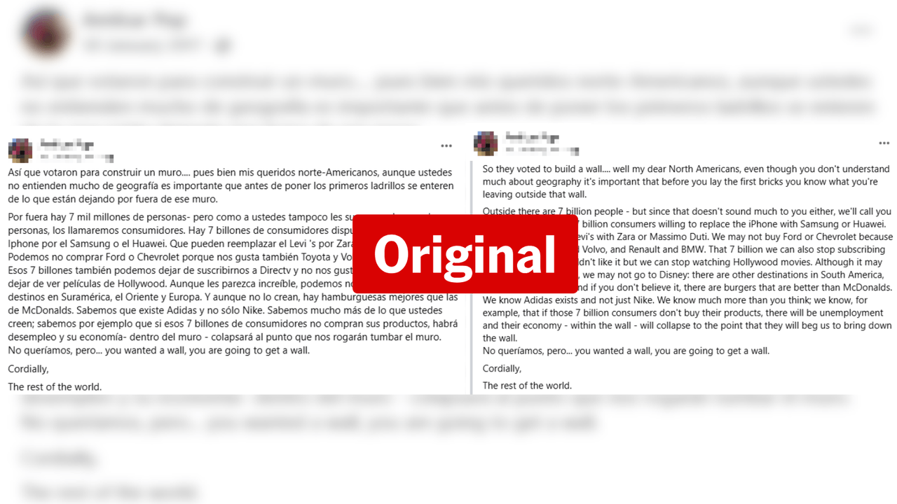 Original Facebook posts of Spanish letter threatening boycott on US.