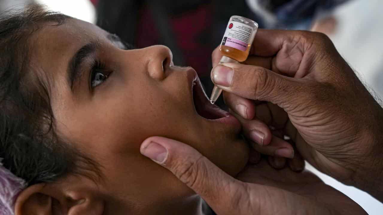 Polio vaccine administered to a child in Deir al-Balah, Gaza Strip