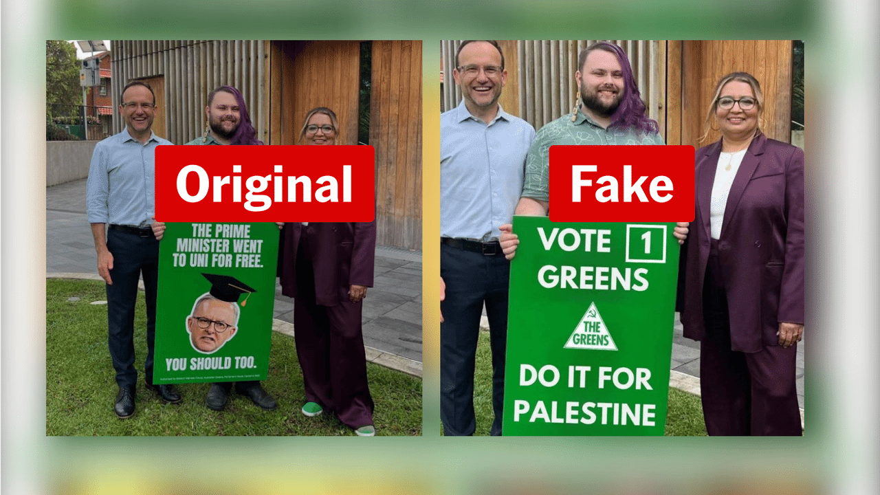 Side by side screenshots of an original photo and a doctored version.