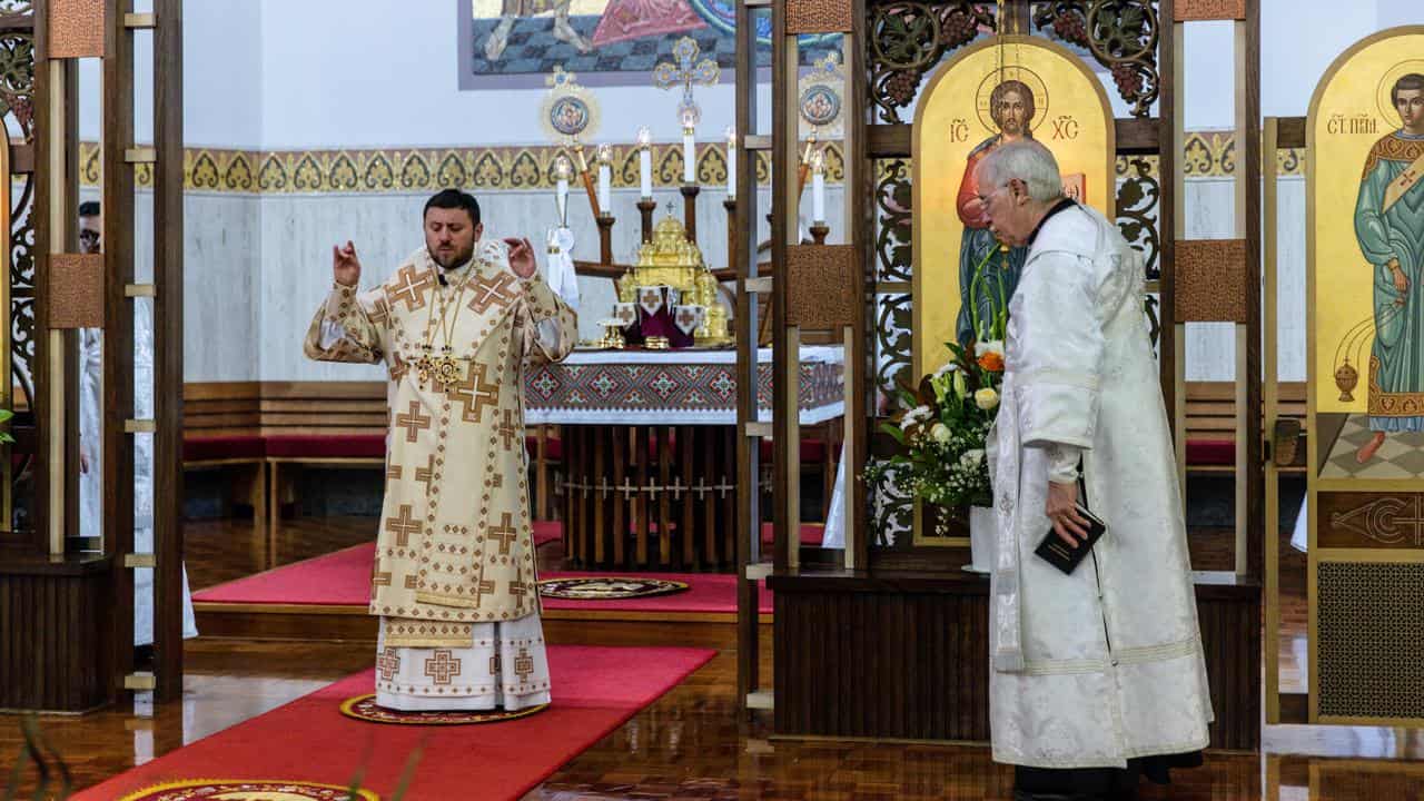 Cardinal Mykola Bychok (left)
