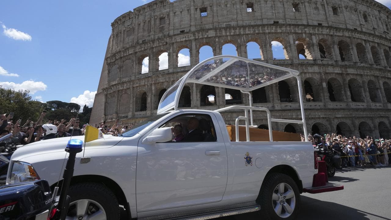 The coffin of Pope Francis is taken to St Mary Major for burial