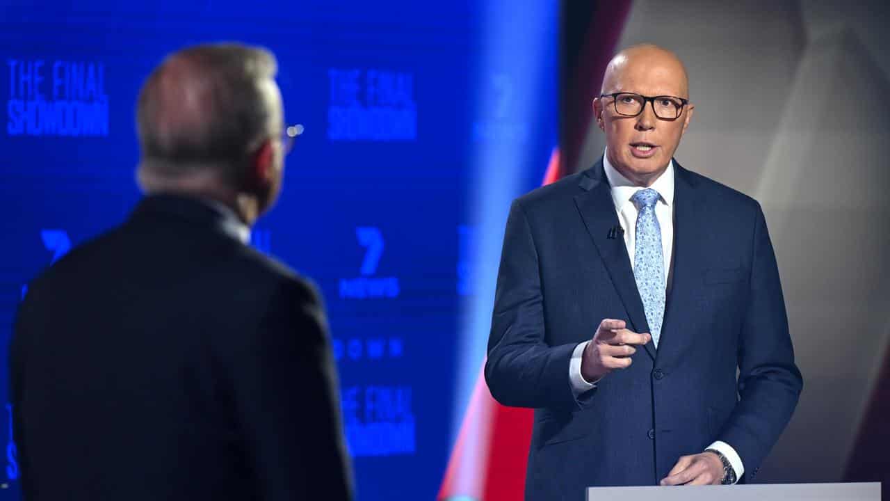Peter Dutton during a leaders debate with Anthony Albanese