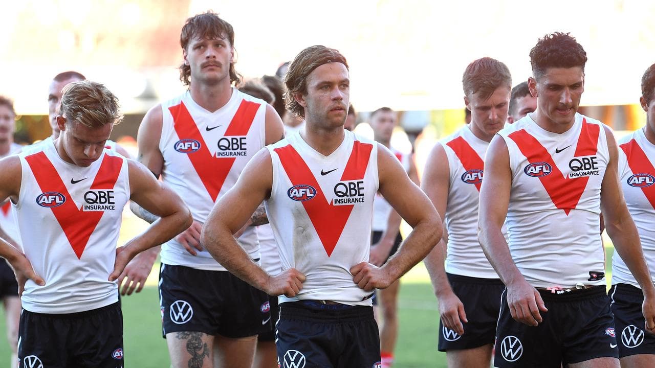 Disappointed Sydney Swans players.