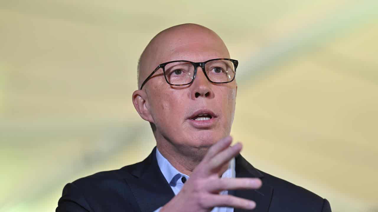 Peter Dutton at a press conference.