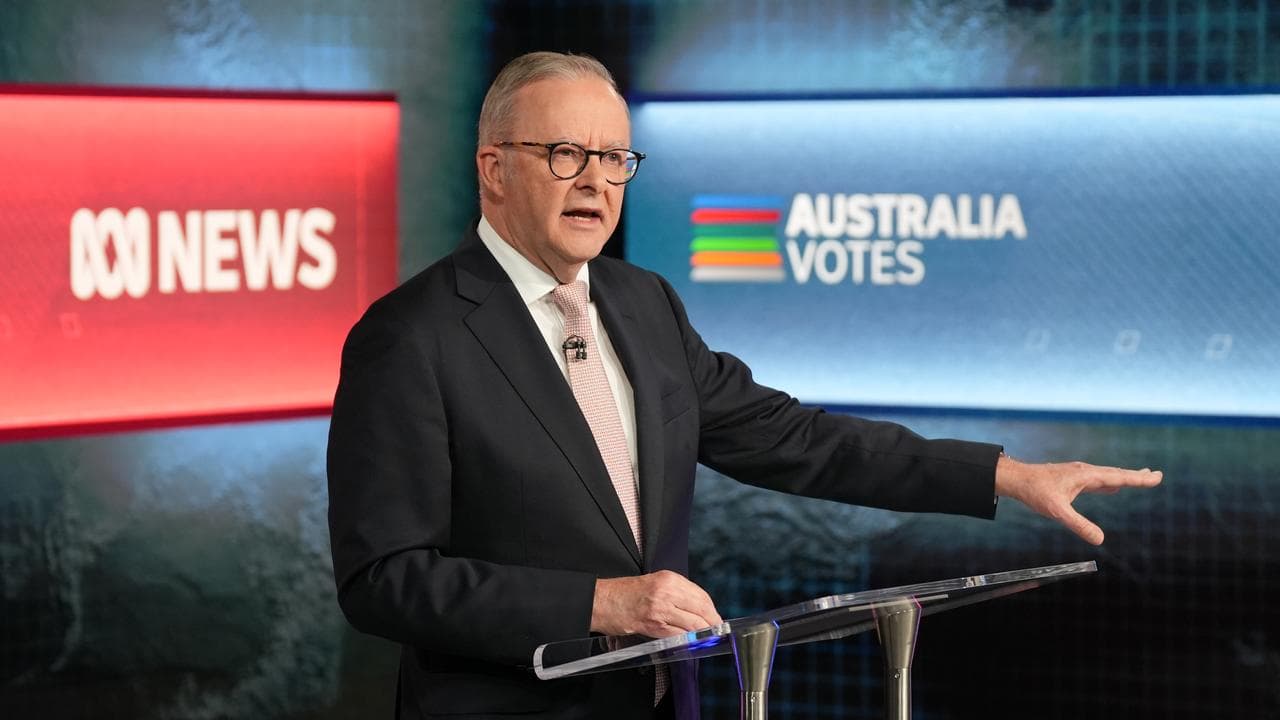 Anthony Albanese speaks, leaders' debate, ABC Studios April 16, 2025.