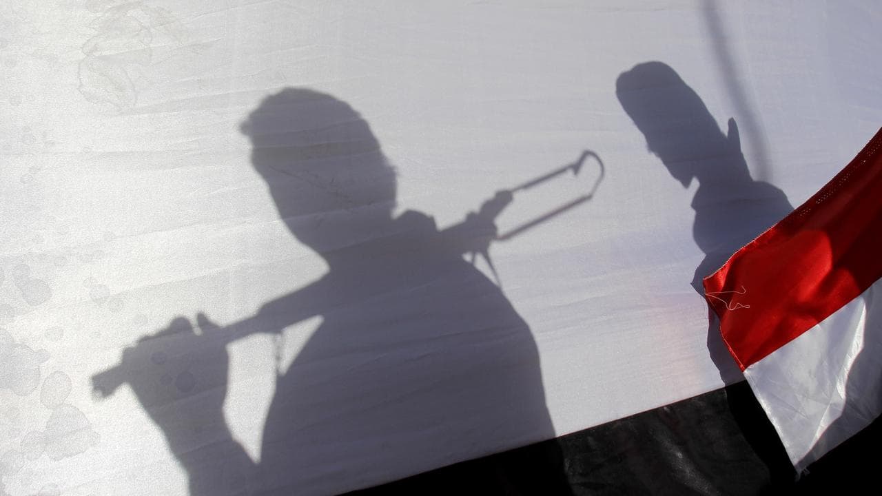 Shadow of Houthi rebel in Yemen