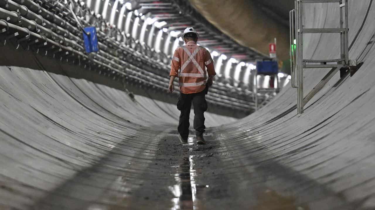 A worker during drilling in the West Metro tunnel