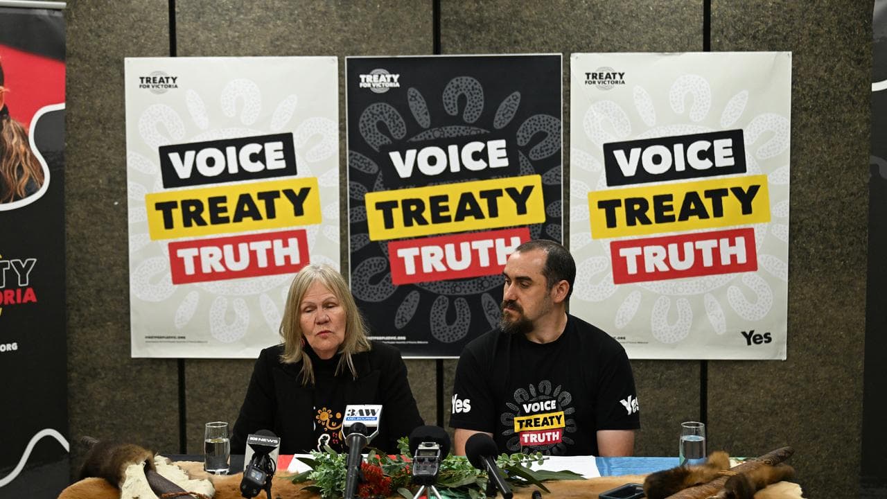 Press conference at the First People's Assembly of Victoria in 2023.