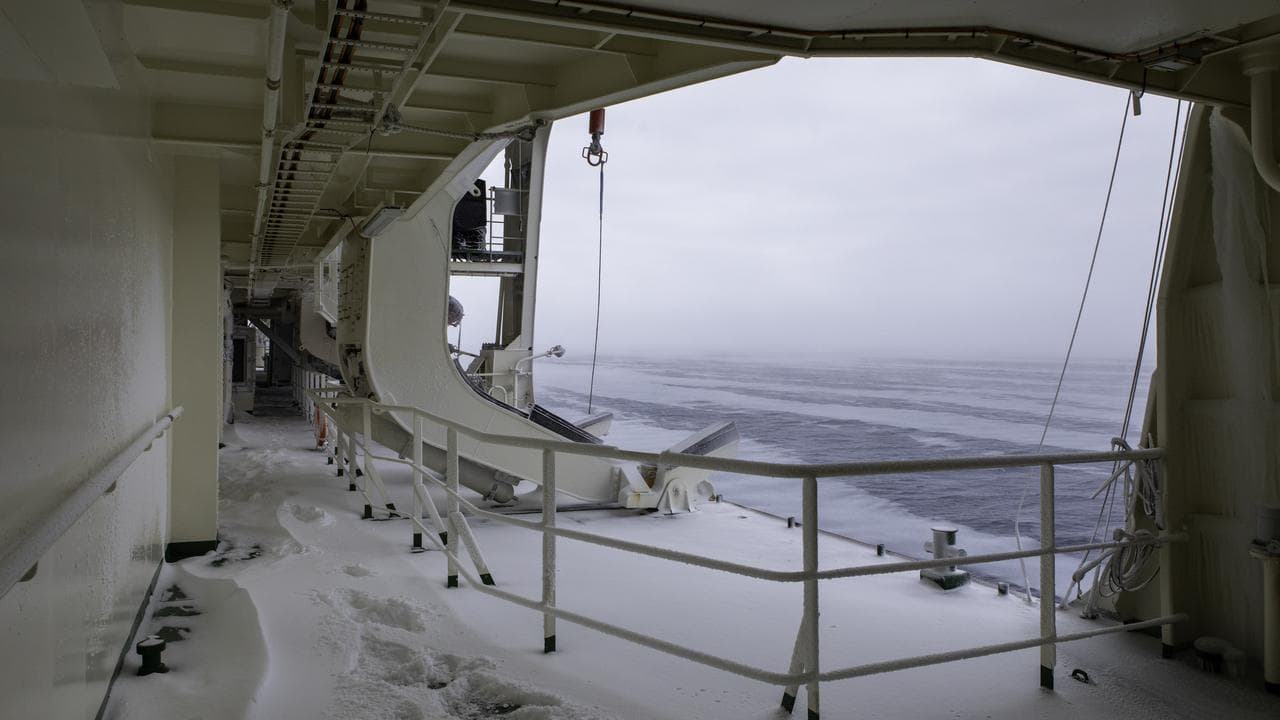 View of Antarctic waters from the deck of icebreaker Nuyina